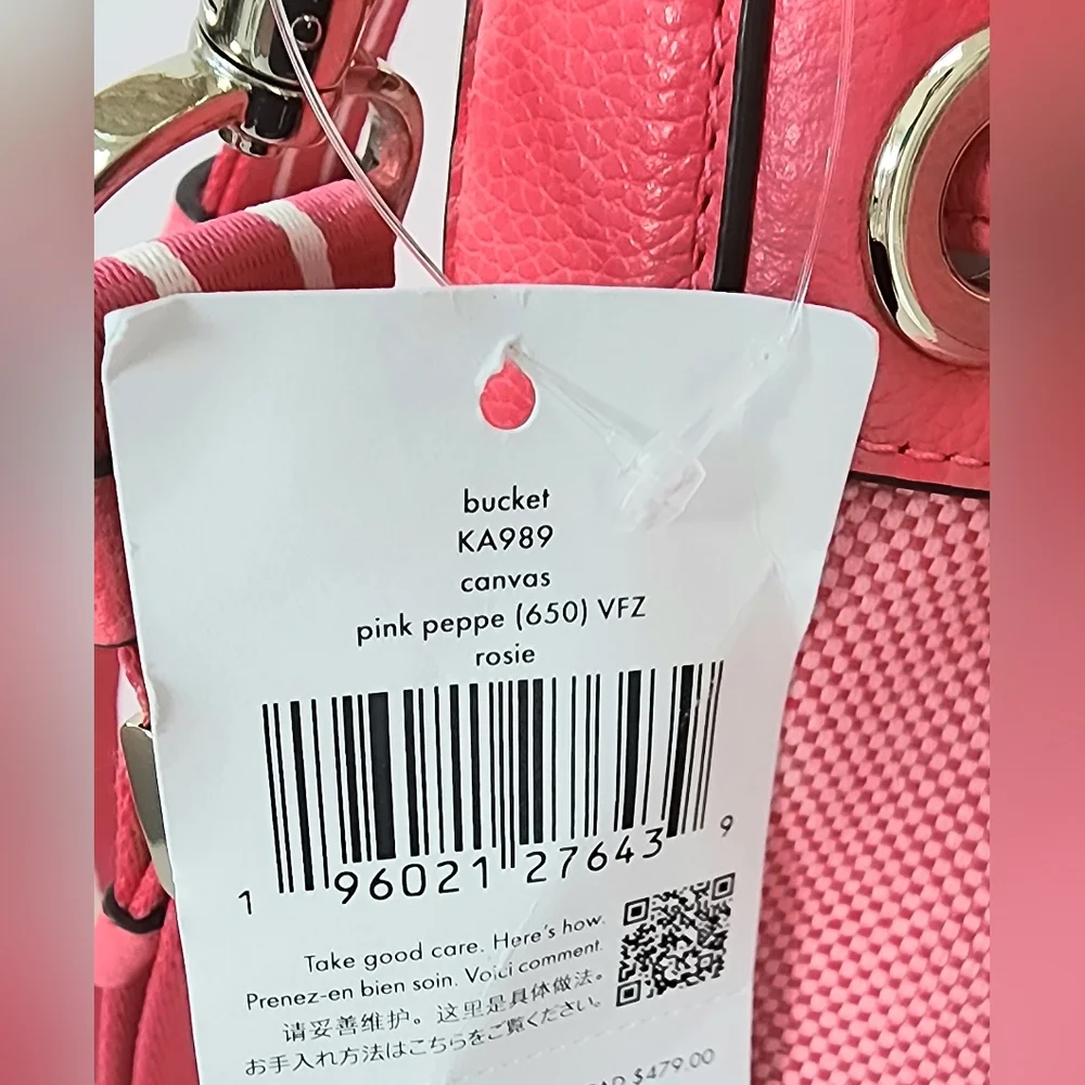 Kate Spade Rosie Canvas Large Bucket Bag Pink Peppercorn NWT!